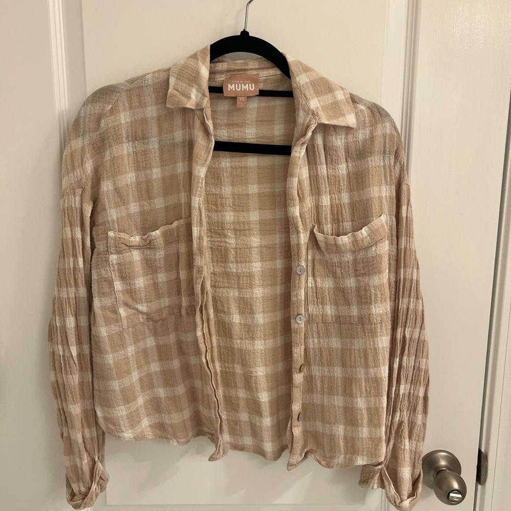 Show Me Your MuMu Beige Plaid Button Down Shirt
